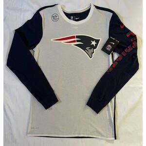 New England Patriots Shirt Mens Sz Small White Blue NFL Long Sleeve Nike Dri-Fit